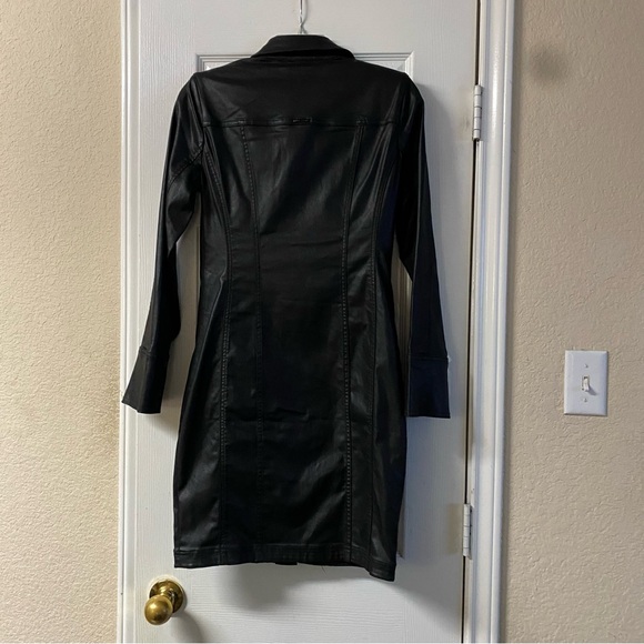 White House Black Market Coated Black Faux Leather Jacket Dress Size 2 - Picture 9 of 15